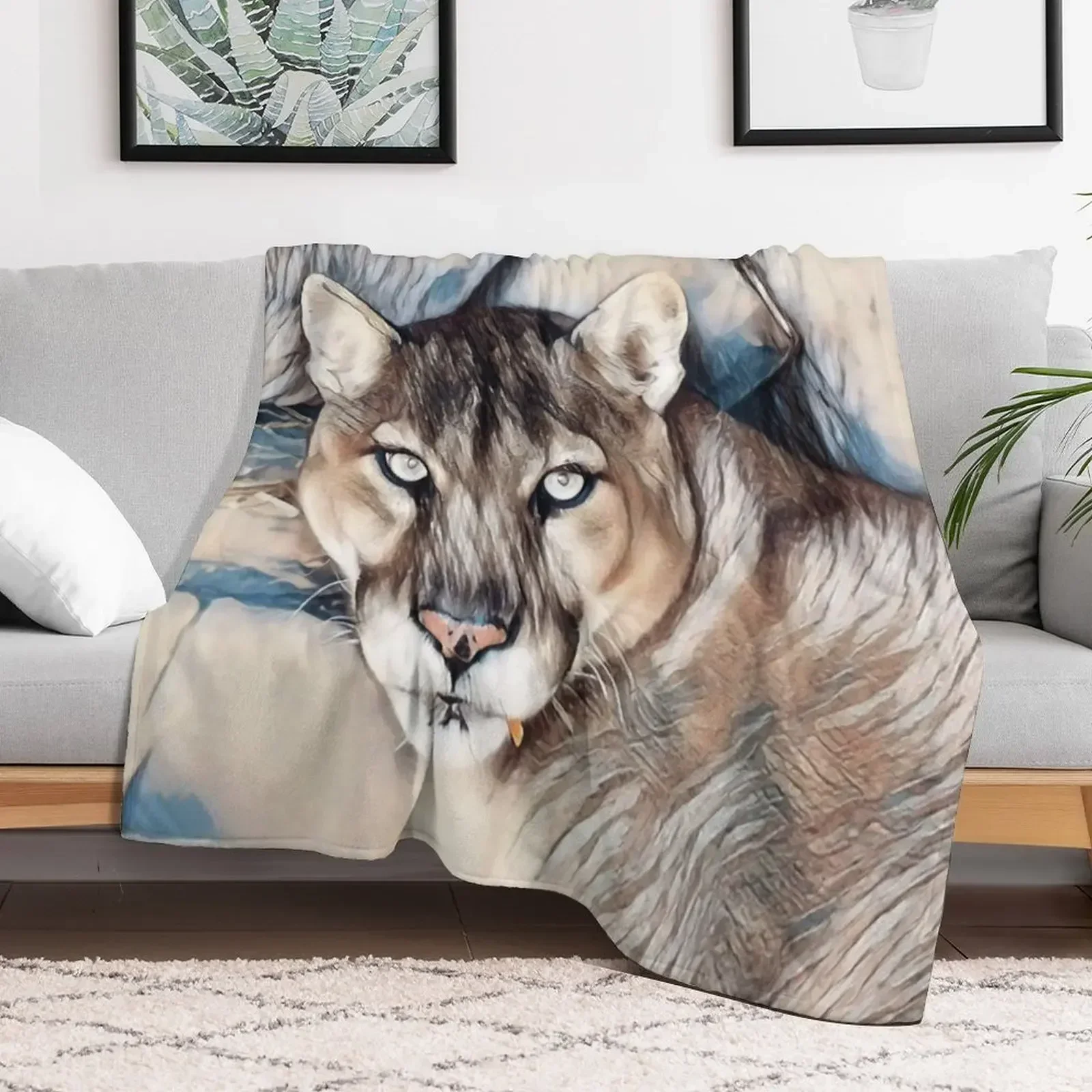 Watchful Cougar Throw Blanket anime Custom Blankets