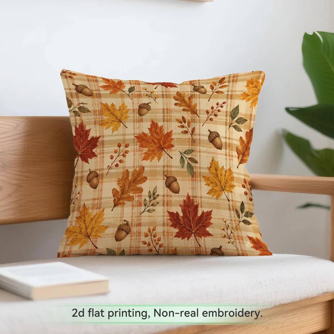 Checkered Maple Leaves Pumpkins Autumn Cushions Pillowcase Polyester Cushion Cover Throw Pillow Pillowcover Home Car Sofa Decor