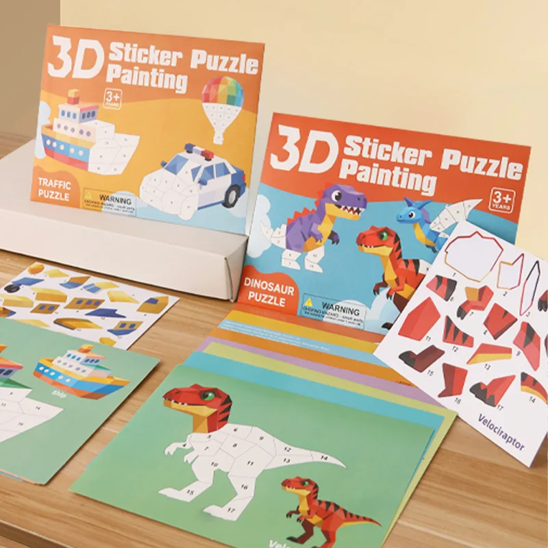 Children's Geometric Splicing Stickers, Animal/Traffic/Dinosaur/Ocean Theme, Fun Handmade Creative Stickers Stationery Stickers