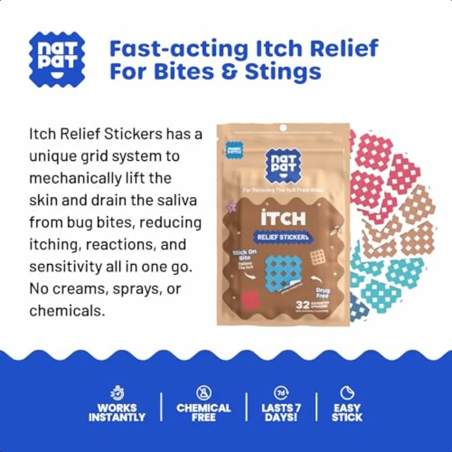 NATPAT Magic Patch Itch Relief Stickers Insect Bite Patch for Mosquitos Ticks Midges Sandflies and Bed Bug Bites 32 Count