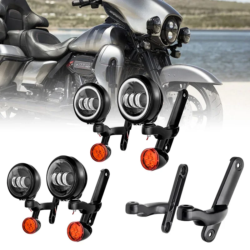 

For Harl-ey Davidson 4.5'' LED Auxiliary Fog Passing Lighting Bracket Road King Street Glide Turn Signal Lights Spot Fog Light