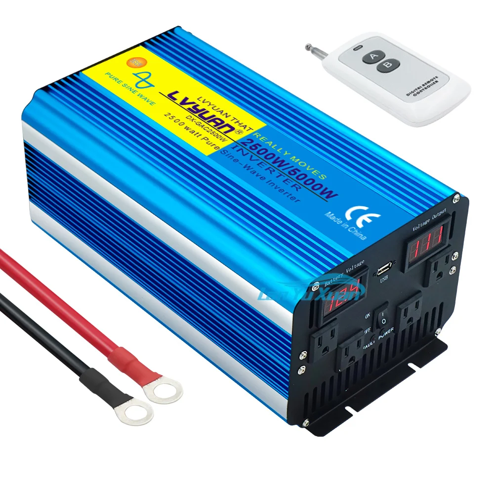 Low Price Sell 5000w  12v TO 110V 220V converter LED display usb charging dual socket wireless pure sine wave solar inverter