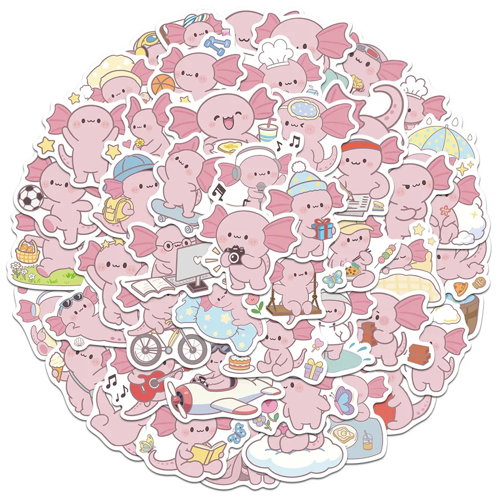 50PCS Creative Cartoon Second Creation Salamander Stickers Tags Diary Computer Refrigerator Water Cup Aesthetic Stickers