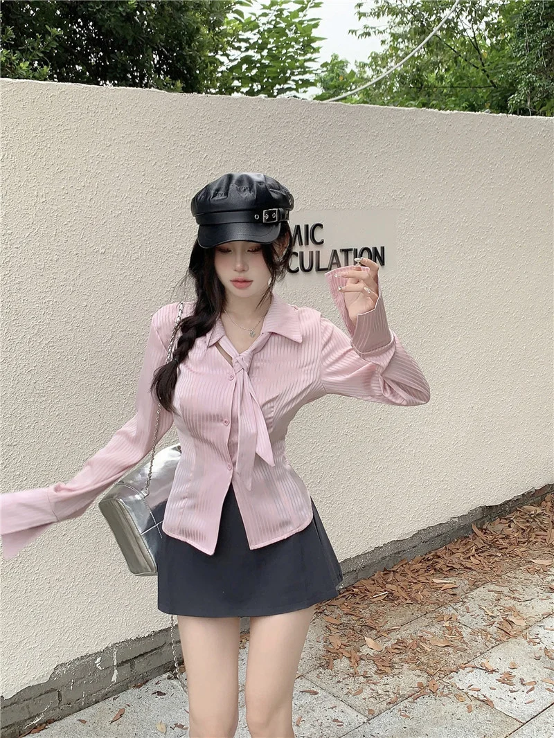 قمصان طويلة الأكمام للمرأة الدانتيل البولكا نقطة فضفاضة تناسب بوهو المؤنث رومانسية أنيقة شاطئ الربيع ملابس يومية الموضة العصرية Ins #1