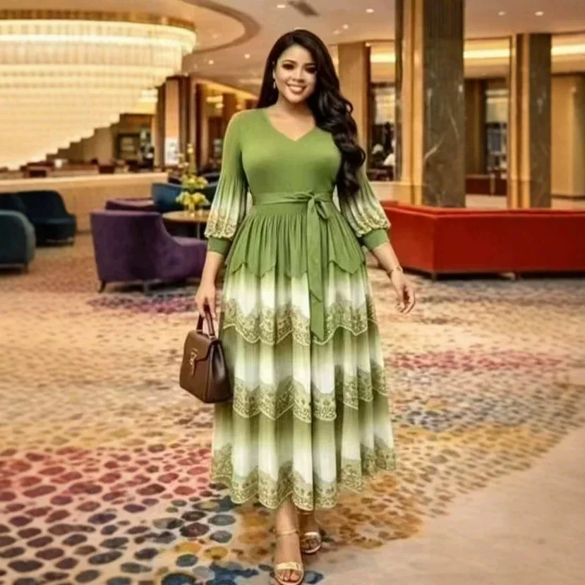 2026 Miyake Pleated Dress Gradual Change Cake Long Dress African Loose Women's New