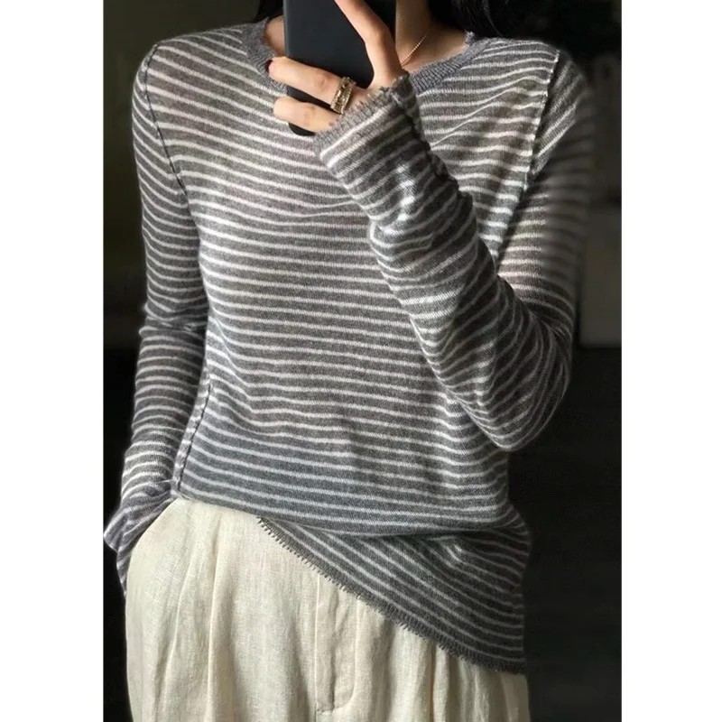 European goods round neck fringe knitted cashmere sweater female autumn winter thin wool base sweater loose sweater