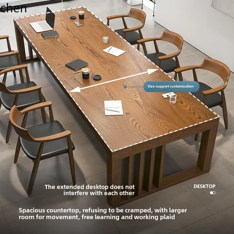 HYS log conference long table simple office desk solid wood negotiation table and chair combination rectangular workbench