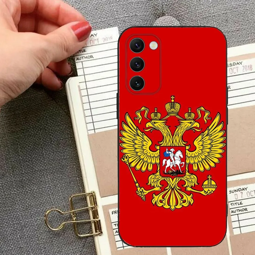 R-Russia Flag Coat Of Arms Phone Case For Samsung S24,23,22,30,21,10,9,Ultra,Plus,Lite,FE,5G Black Soft Case