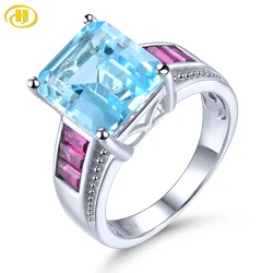 Natural Blue Topaz Rhodolite Garnet Silver Rings 7.8 Carats Genuine Gemstones Women Luxury Anniversary Birthday Gift Top Quality