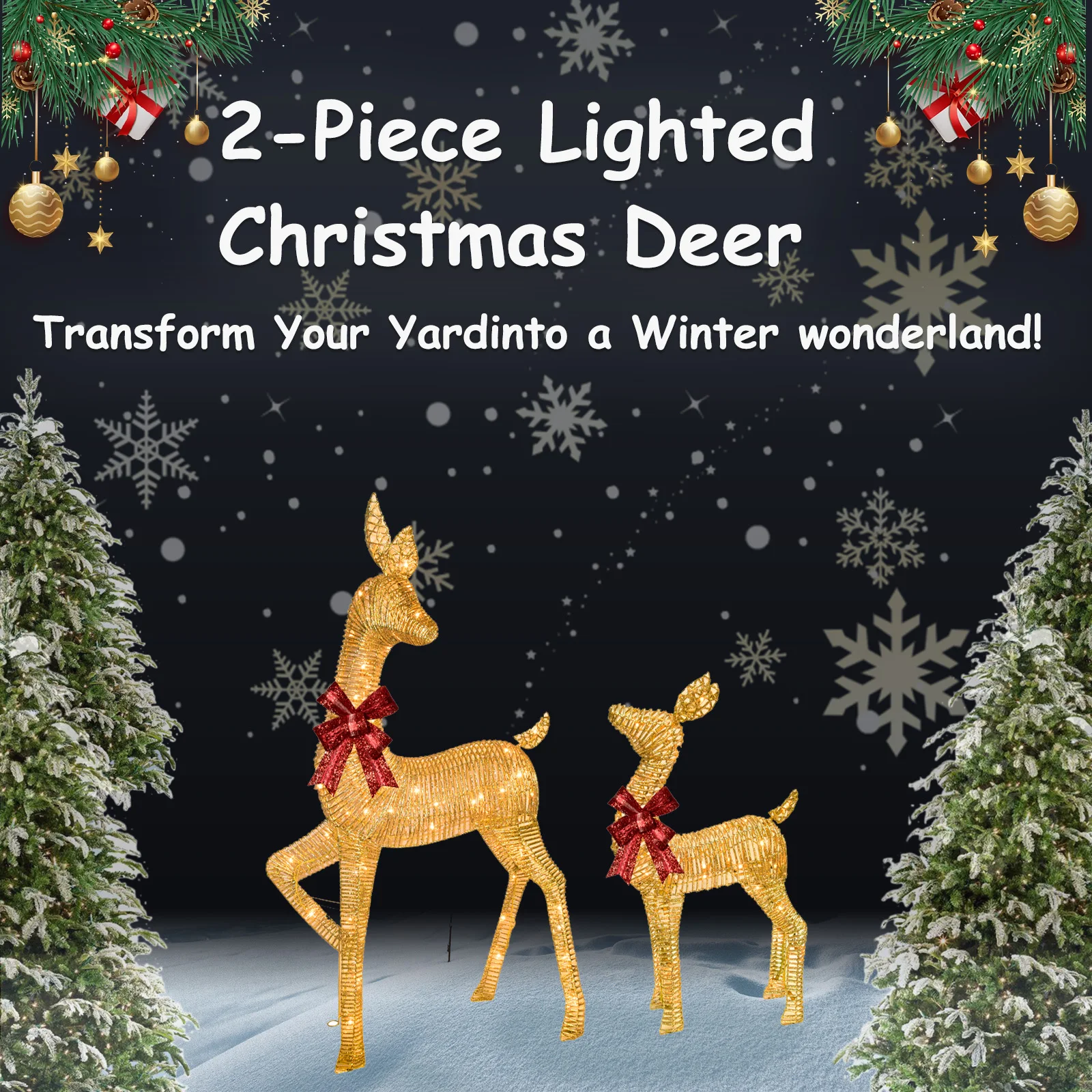 3D 2-Piece Moose Family Lighted Outdoor Christmas Yard Decoration Light-Up 85 light bulbs Suitable for living room and courtyard