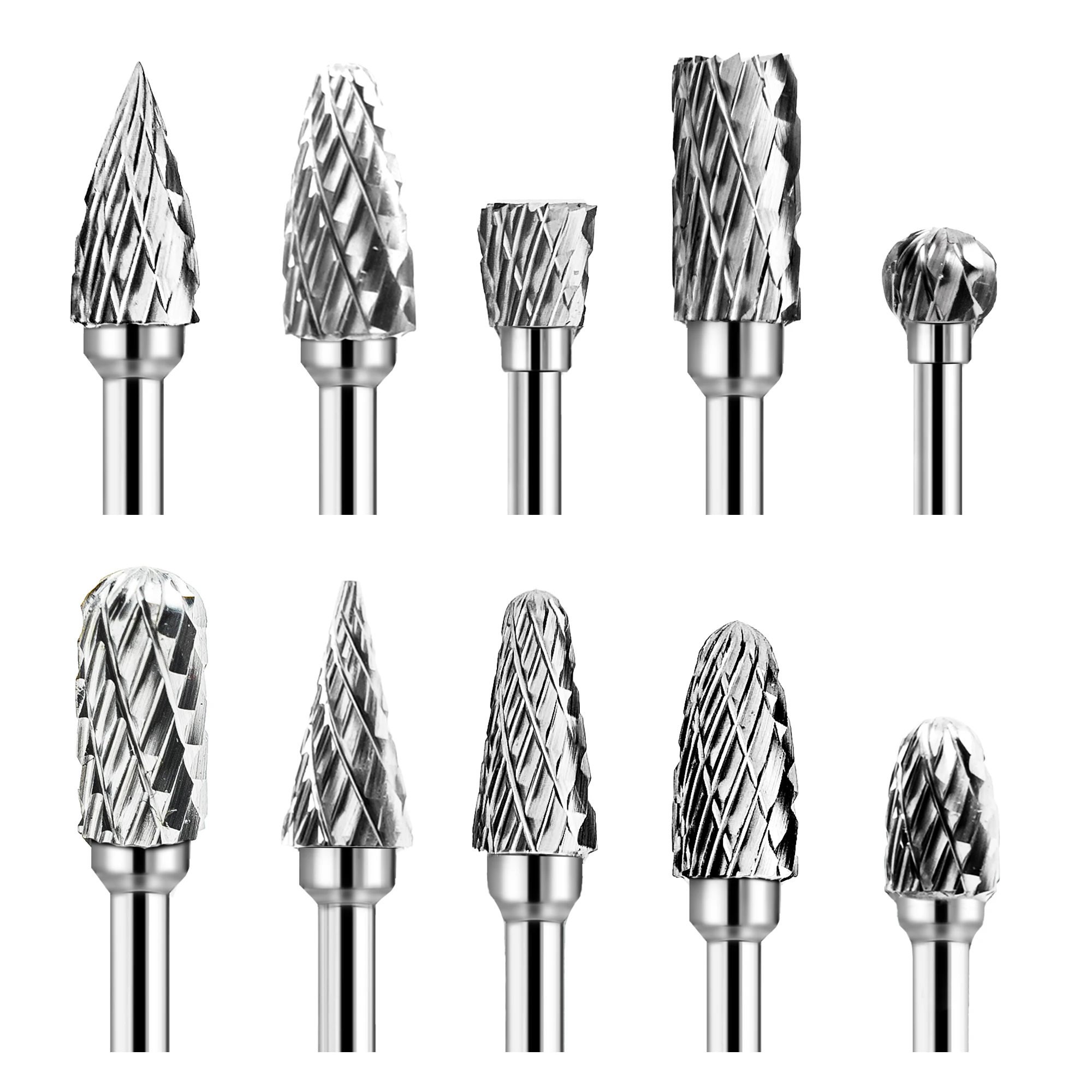 

10pcs Tungsten Carbide Double Cut Rotary End Mills 1/8 Inch Shank for Dremel Rotary Tools DIY Woodworking Carving Metal Polishin