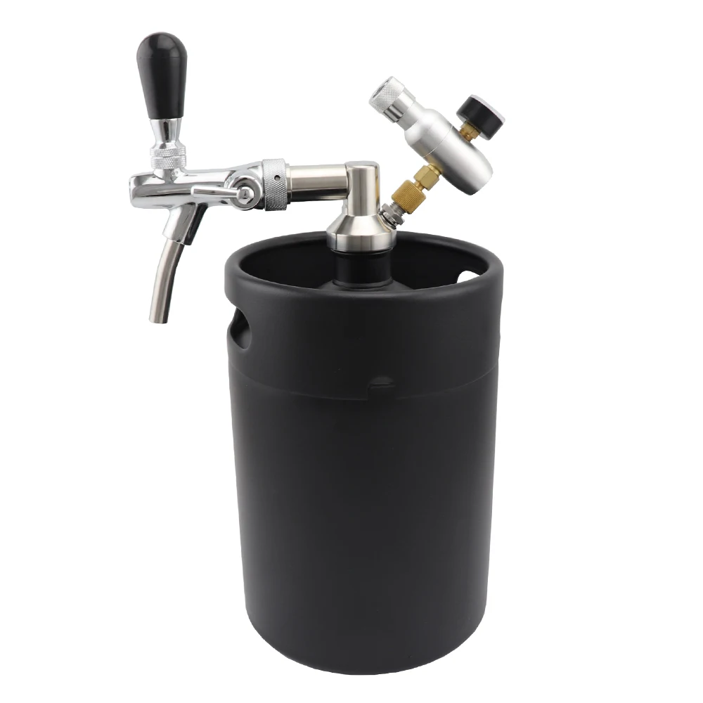 Homebrew Mini Keg 5L Pressurized Beer Keg System Stainless Steel Mini Growler Matte Black Adjustable Beer Tap and CO2 Regulator