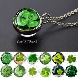 Four Leaf Clover Pendants Shamrock Double Side Glass Ball Pendant Charms Necklace Men Women Green Lucky Grass Jewelry Gift
