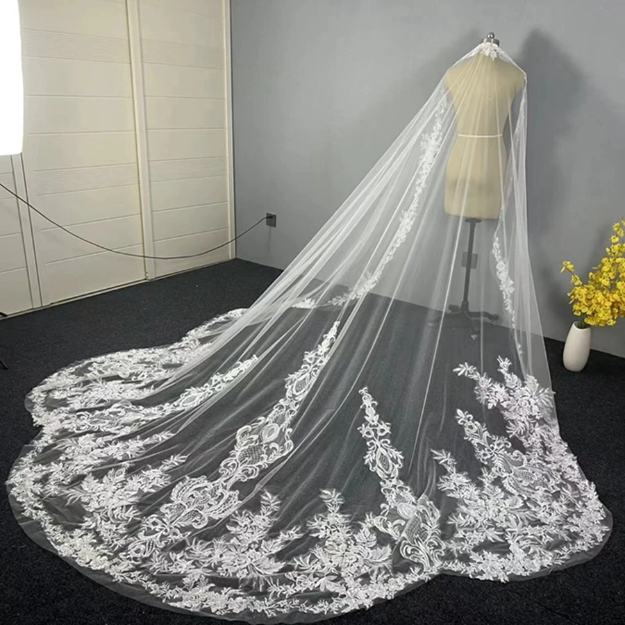 New Arrival White Ivory Cathedral Wedding Veil Long Lace Edge 3*3 Meter Bridal Veils Wedding Accessories velos de novia