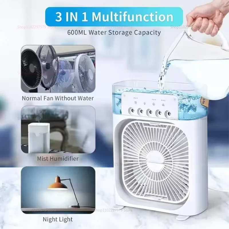 3 in 1 Portable Small Air Cooler Fan with Humidifier LED Night Light, Adjustable Temperature Home Office Air Conditioner Cooler