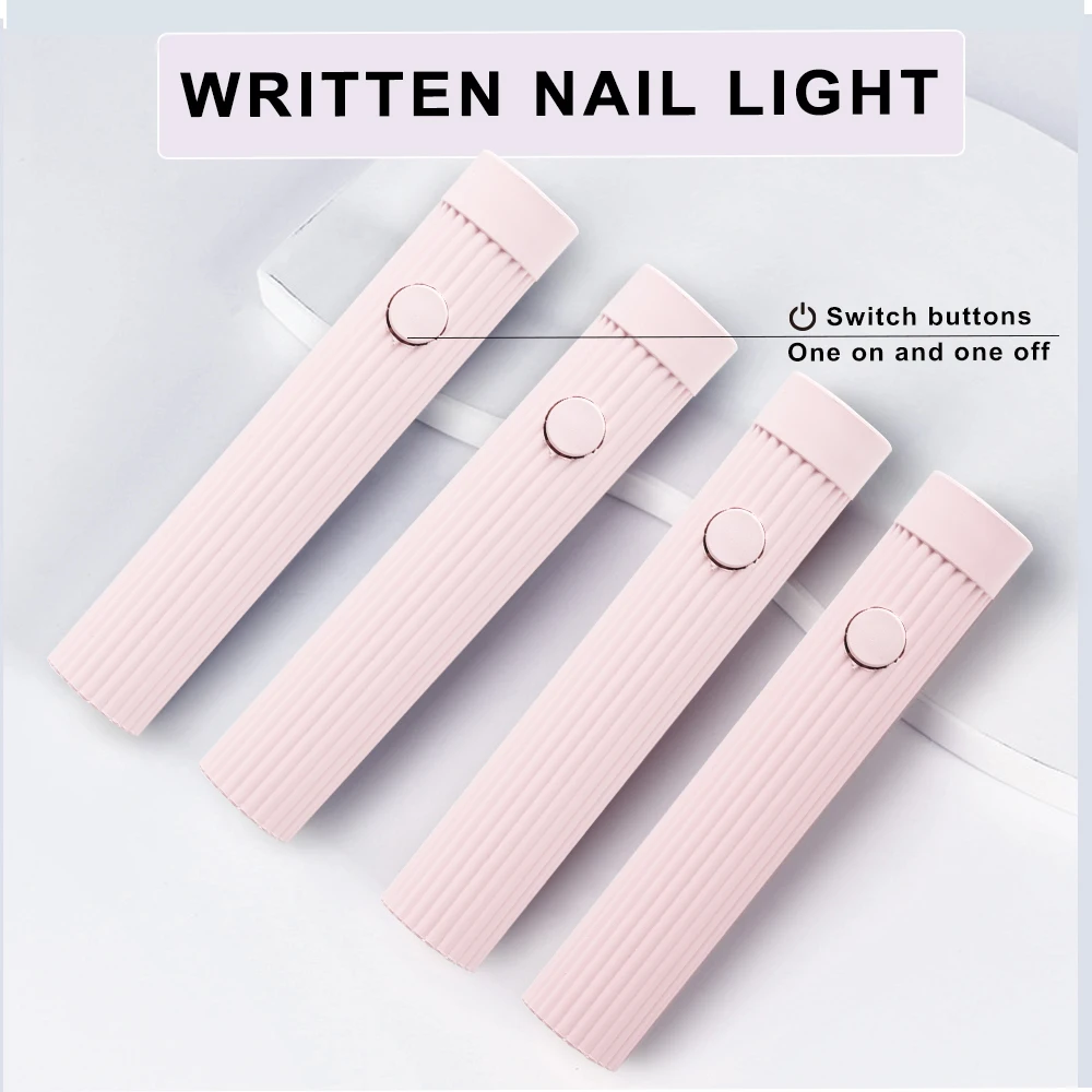 Handheld nagel UV-lamp Mini 3W nagellicht Draagbare draadloze oplaadbare manicurelamp voor snel uithardende nagelgel Wit roze kleur