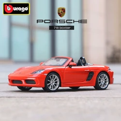 Bburago 1:24 Porsche 718 Boxster Alloy Sports Car Model Diecasts Metal Toy Racing Car Model Simulation Collection Childrens Gift