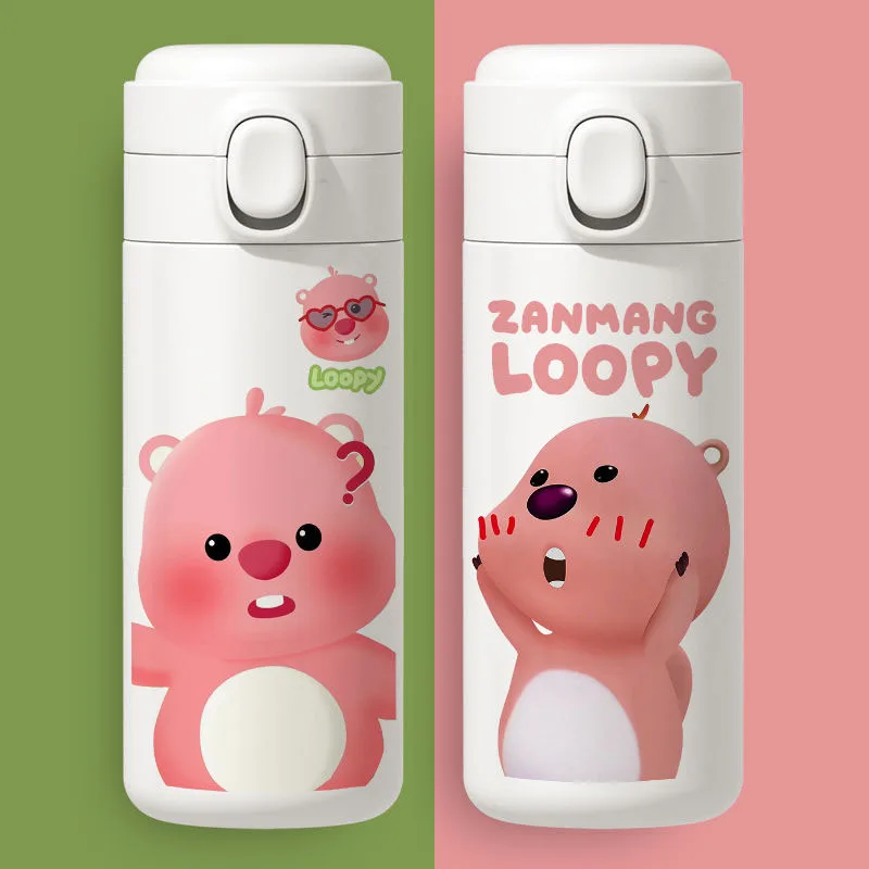 Cute Zanmang Loopy Vacuum Cup Anime Caroon Creative Couple Water Cup Kawaii Travel Portable Student Secure Thermos Cup Girl Gift