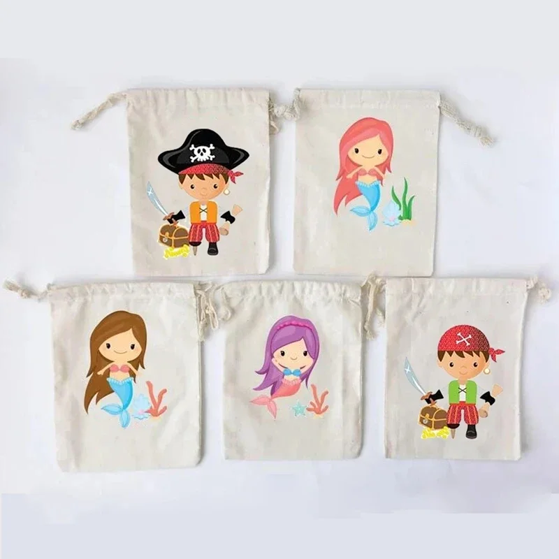 20pcs candy gift Bags Under the Sea Ocean Mermaid pirate Adventure Sailing Geocaching theme boy girl Birthday Party decoration