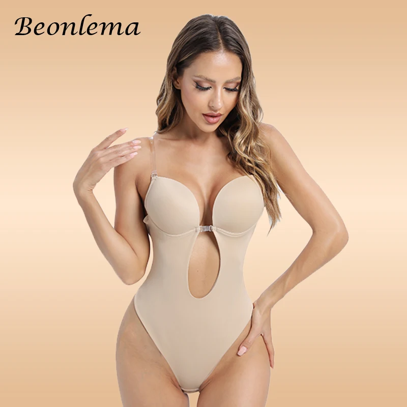 

Bodysuit Invisible Bra Body Shapers Women Deep V-Neck Sexy Seamless Butt Lifter Waist Trainer Backless Shapewear Underwear Plus