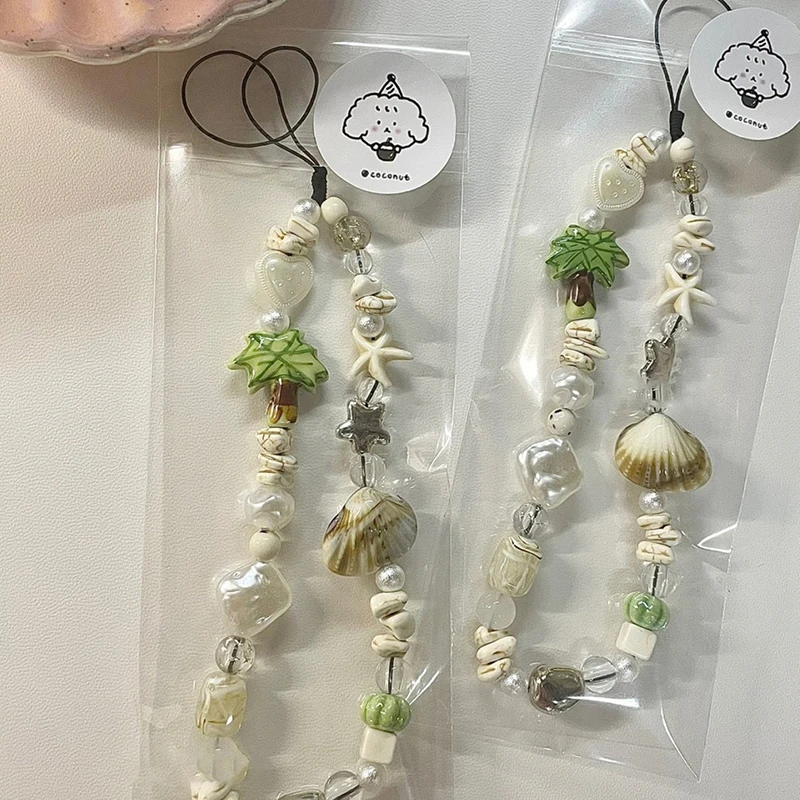 

Creative Fresh Seashells Beaded Phone Chain Anti-loss Phone Strap Charm Cute Pendant Lanyard For Girl Cell Phone Wrist Strap