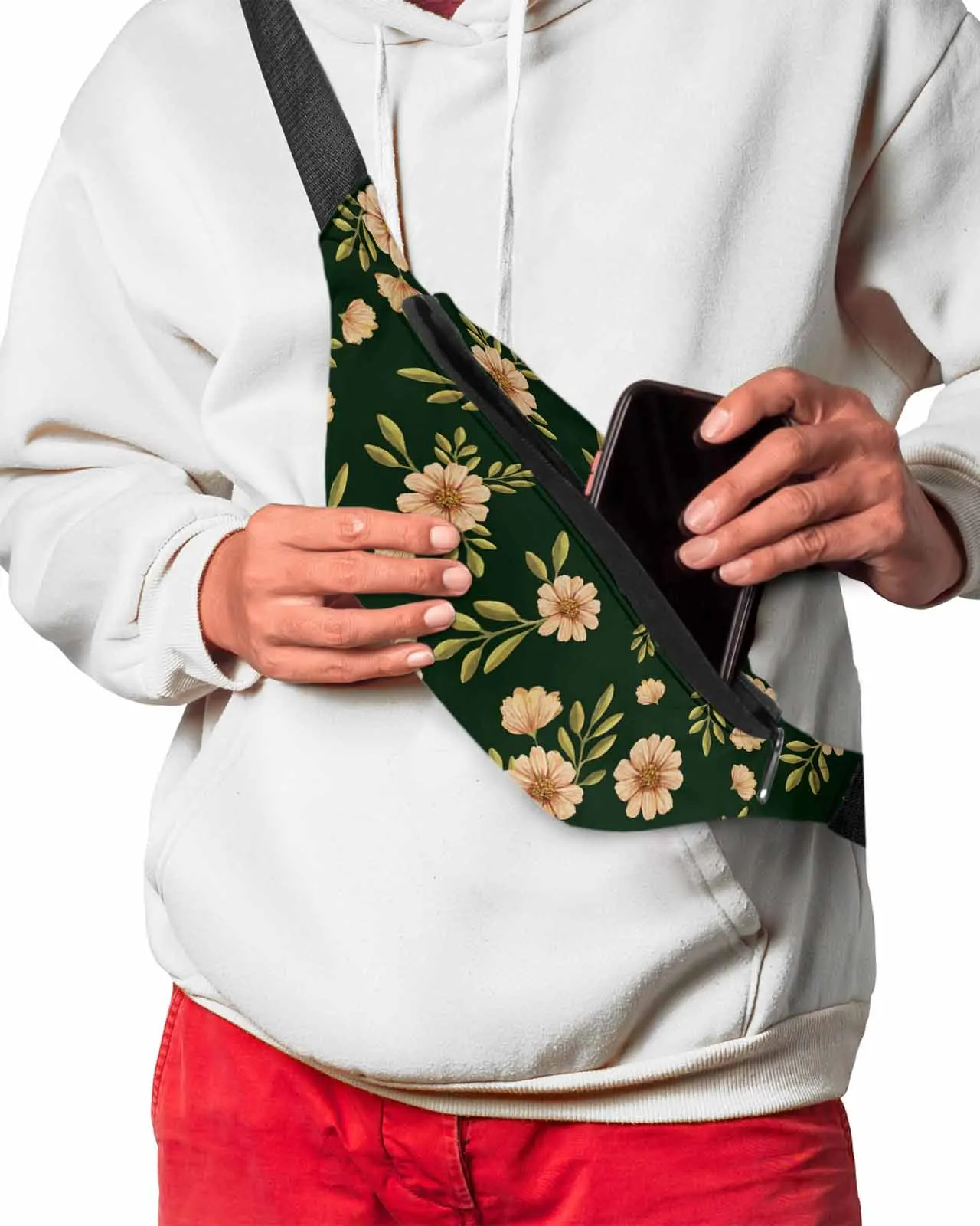 Saco de cintura impermeável para homens e mulheres, Fanny Pack, Belt Bag, Wallet Pouch, Banana Hip Bags, Watercolor Plant, Daisy Leaves, Rural