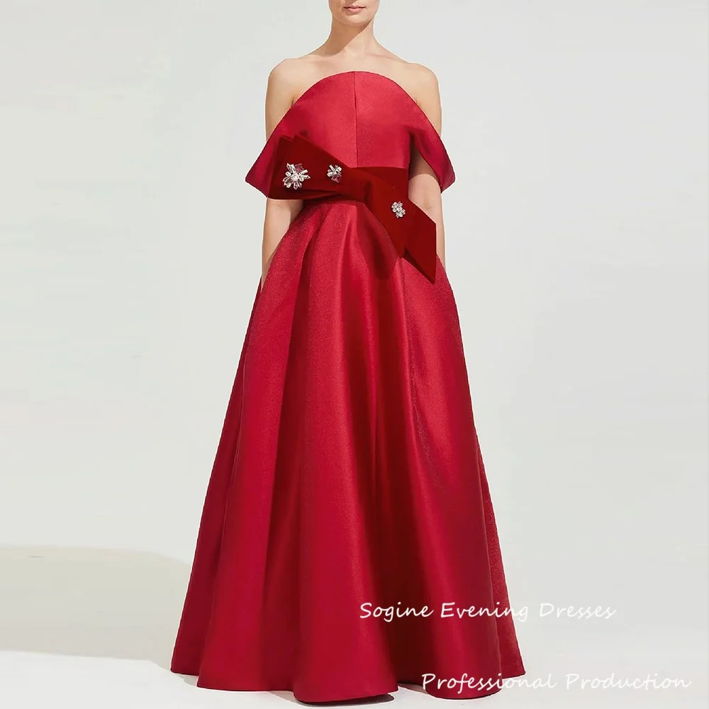 

Satin-Velvet Customized Evening Dresses Women Off Shoulder Formal Dress With Bow Luxurious Crystal فساتين سهرة Gowns