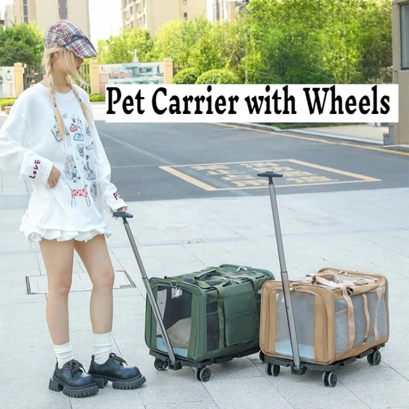 

Portable Pet Travel Trolley with Detachable Base Breathable Nylon Pet Carrier for Dogs Cats Outdoor Travel Shopping