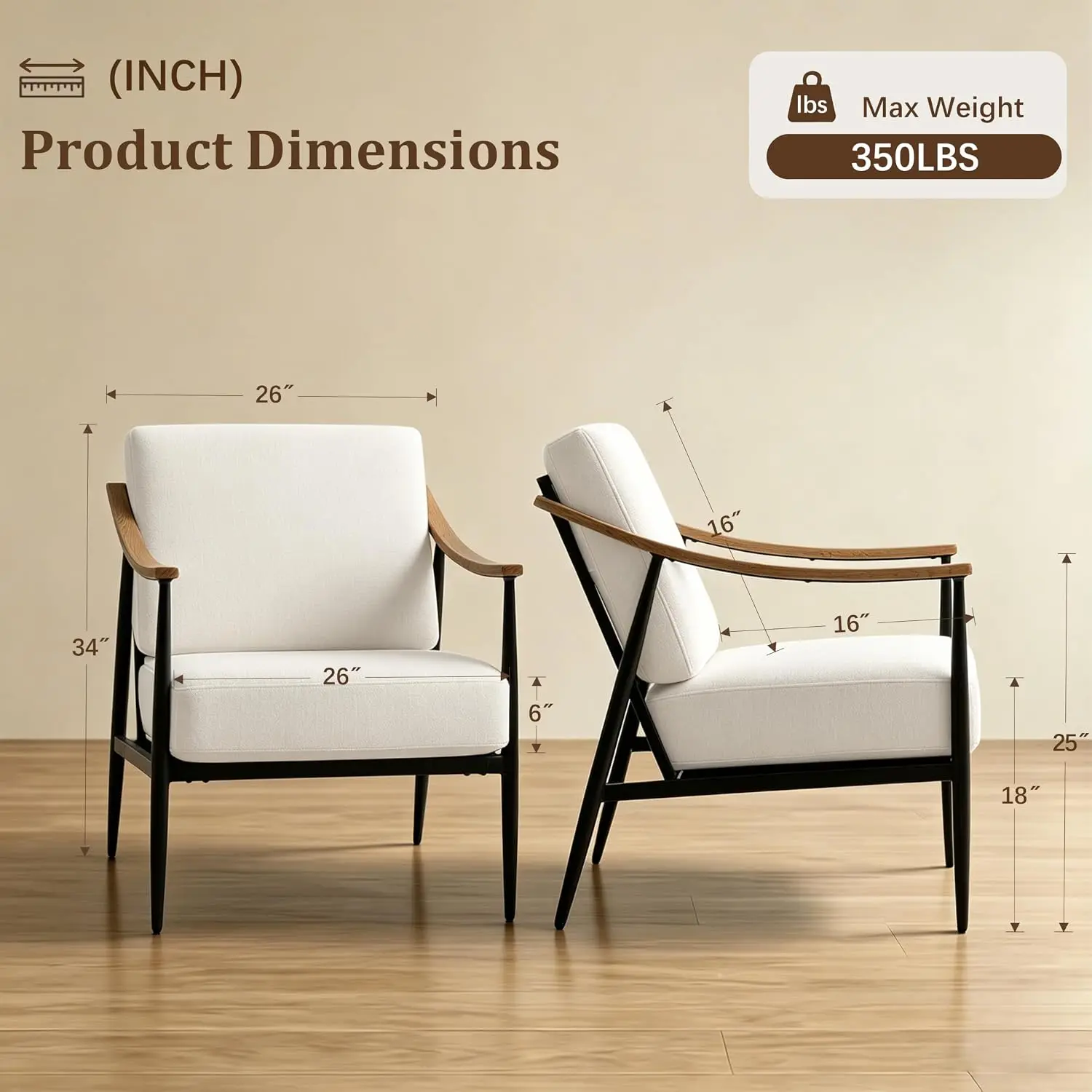 Modern Accent Chair for Living Room Bedroom Mid Century Arm Chair Upholstered Office Accent Chair Comfy Waiting Room