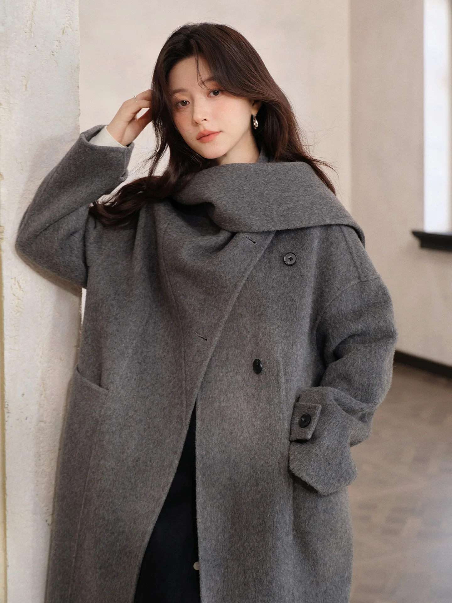 여성용 겨울 코트 루즈핏 아우터 빈티지 양면 롱코트 우아한 일상 출퇴근 스타일 여성 재킷 의상