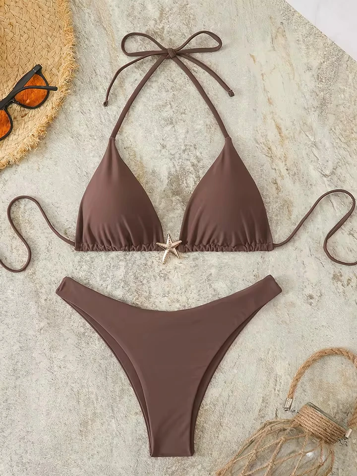 

Vzvn Sexy Solid Lace Up Beach Bikini Women Split Swimsuit Vacation Brazil Bikini 2026 New All Season Backless Bikini 2 Piece Set