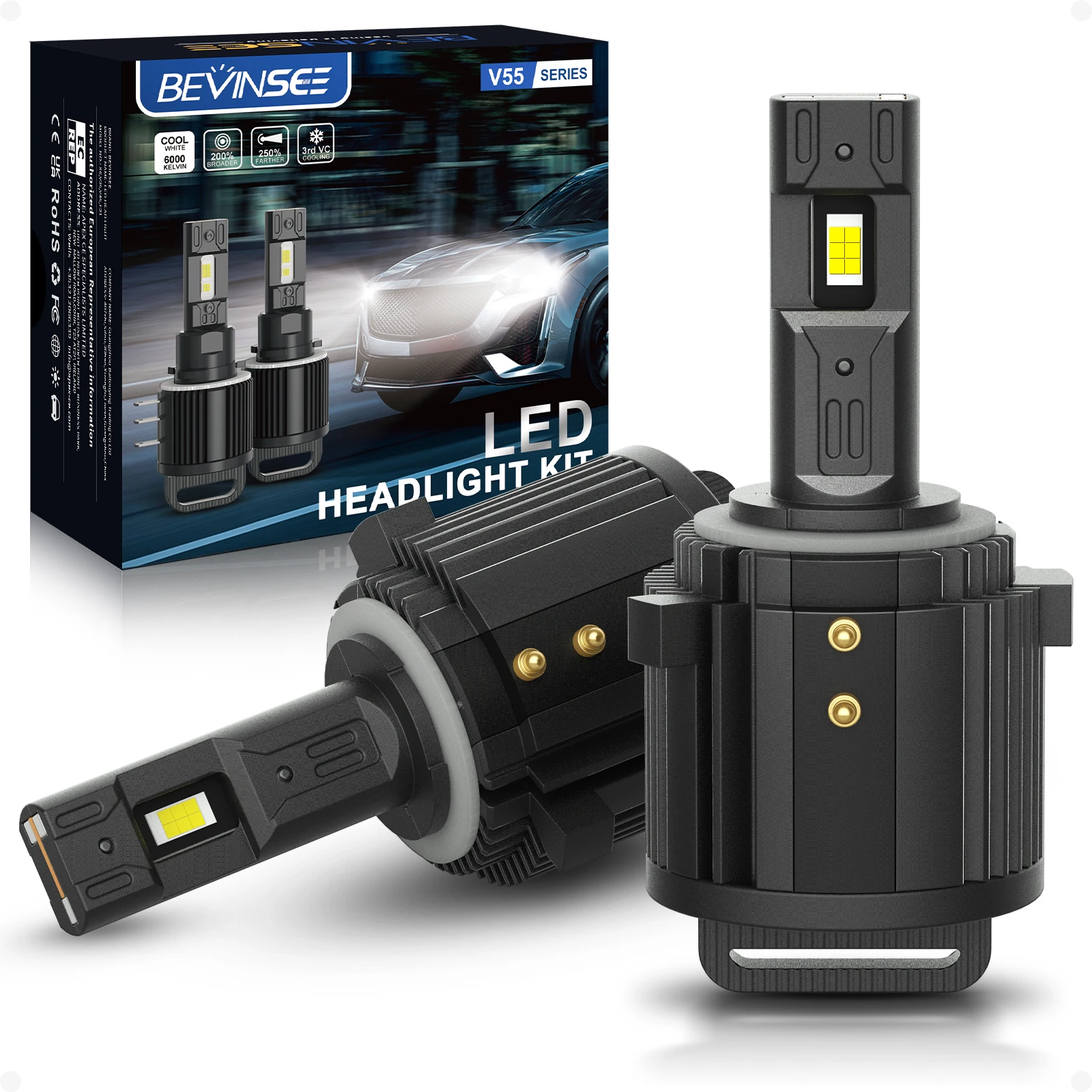BEVINSEE H7 LED Headlight Bulbs Direct Replace Kit 10000LM 100W Super Bright H7 Lamp for Mercedes Benz Vito W639 W447 6000K 12V