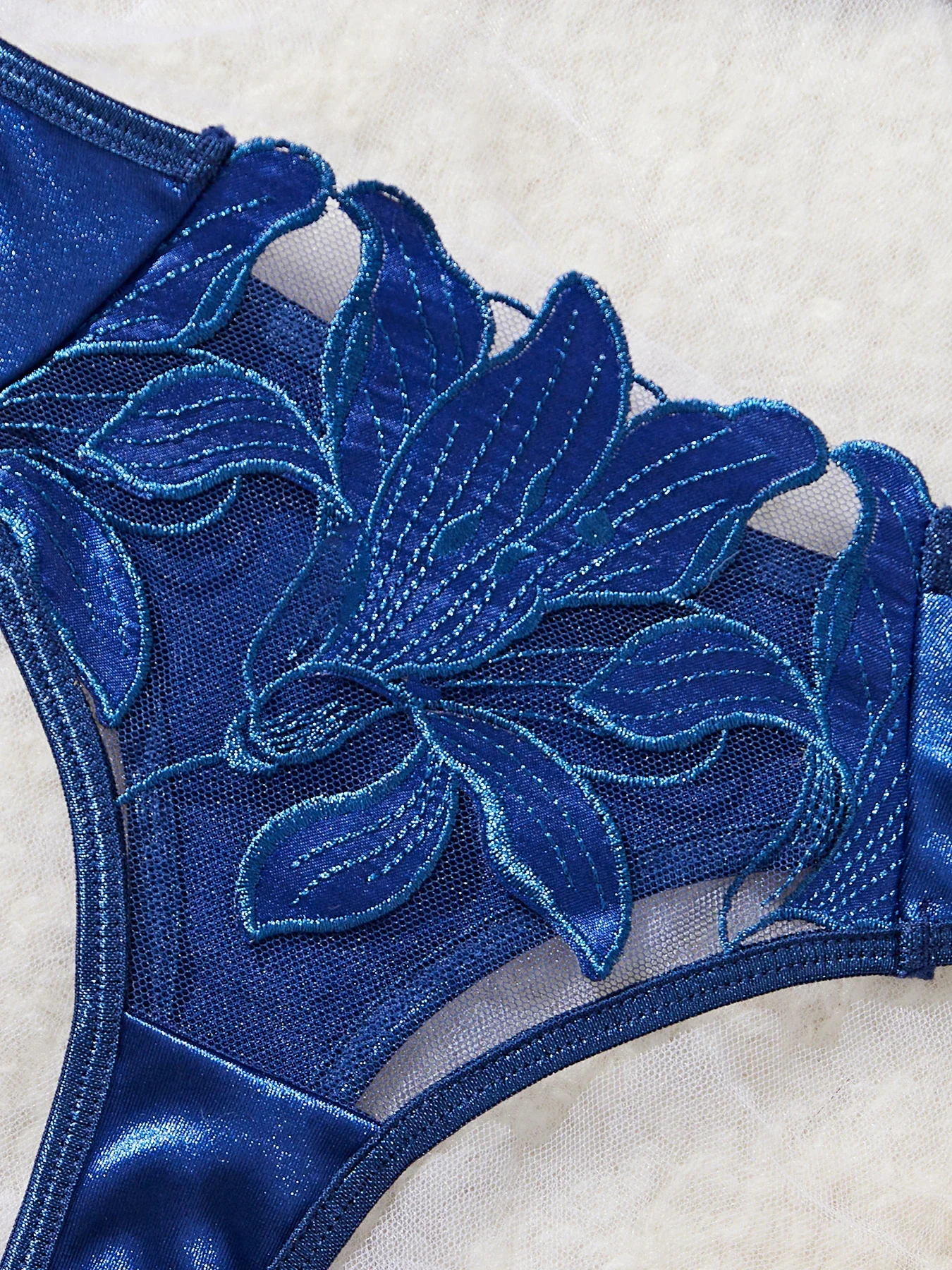 Women Blue Floral Underwear Sexy Two Piece Bras Panty Brief Babydoll Strap Underwear Sets