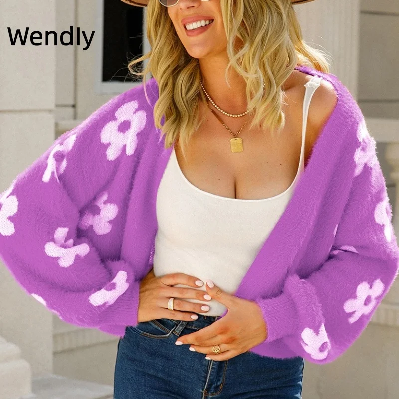 

Printed Knitted Sweater Women 2026 New Loose Casual Long Sleeve Cardigan Lady Fashion Soft Comfortable Outerwear Coat Daily Wear