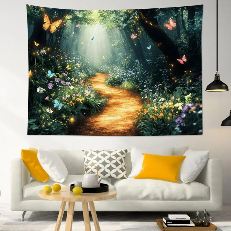 VIKAMA Enchanted Forest Tree Tapestry, Psychedelic Starry Bohemian Gothic Wall Hanging for Bedroom Dorm Decor