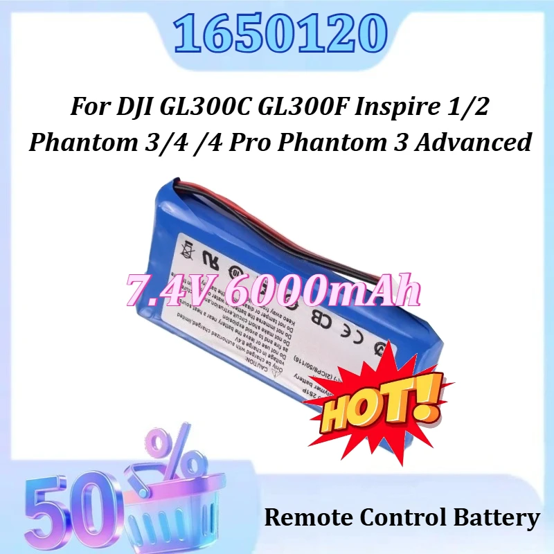

1650120 7.4V 6000mAh for DJI GL300C GL300F Inspire 1/2 Phantom 3/4 /4 Pro Phantom 3 Advanced Upgraded Remote Control Battery