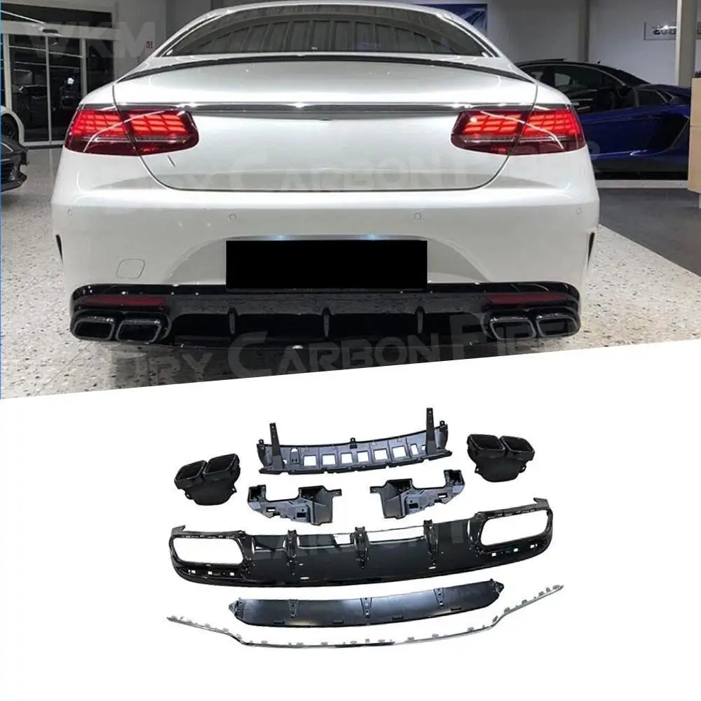 

Rear Bumper lip Diffuser with Exhaust Tips for Mercedes Benz S Class C217 S400 S450 S500 S63 AMG Coupe 2 Door 2018-2020