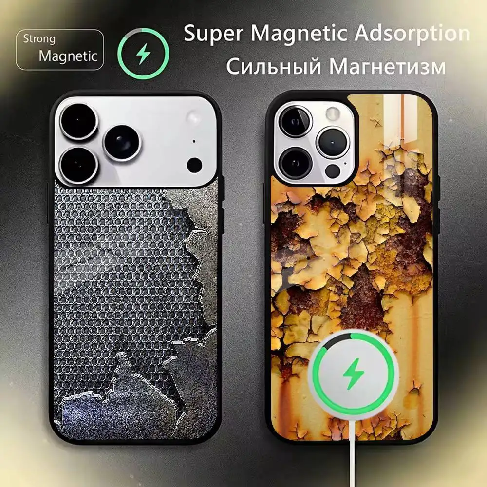 

Creative 3D Effects Rusty Metal Phone Case For iPhone 17,16,15,14,13,12,11Plus,Pro,Max for Magnetic Wireless Charging