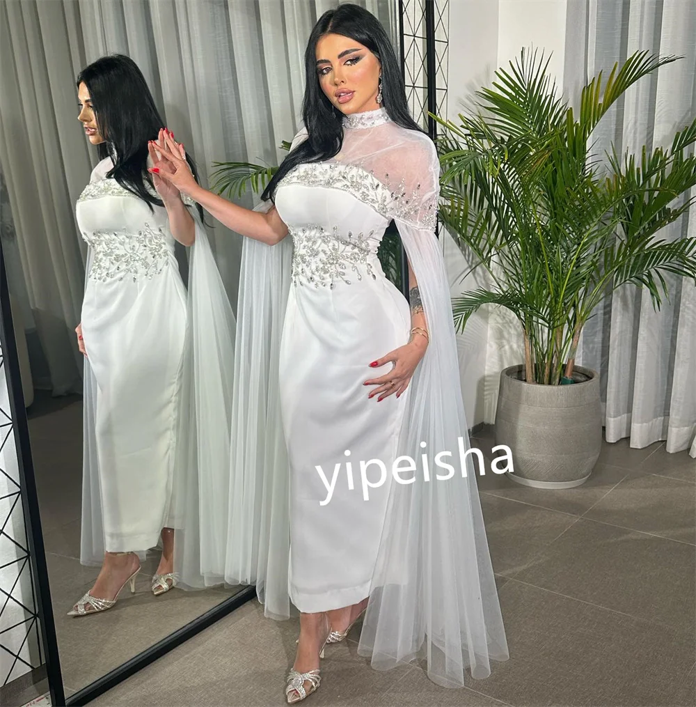 Jersey plisado lentejuelas cumpleaños vaina cuello alto vestido de ocasión a medida vestidos midi