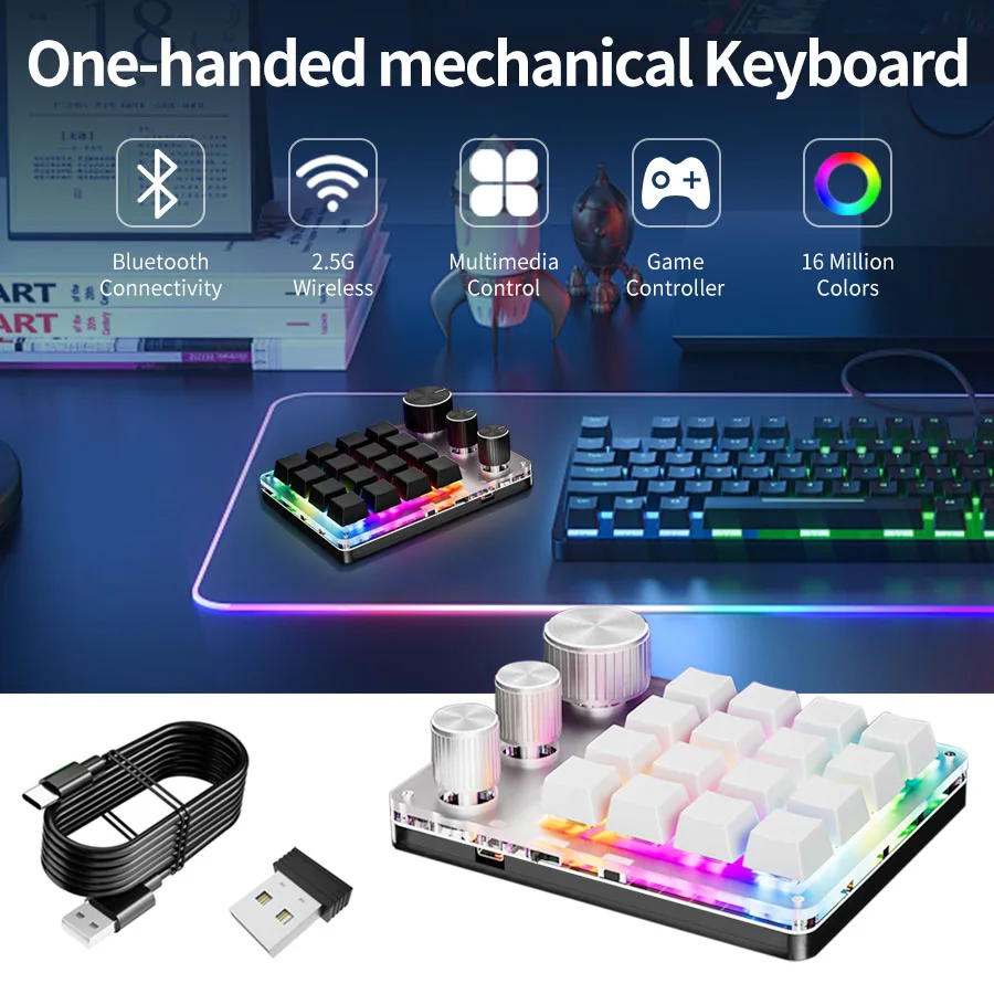 

Programming Macro Custom 3 Knob Bluetooth Keyboard RGB 16 Key Wired 2.4G 3 Mode PS DIY Gaming Keypad Mechanical Hotswap Macropad