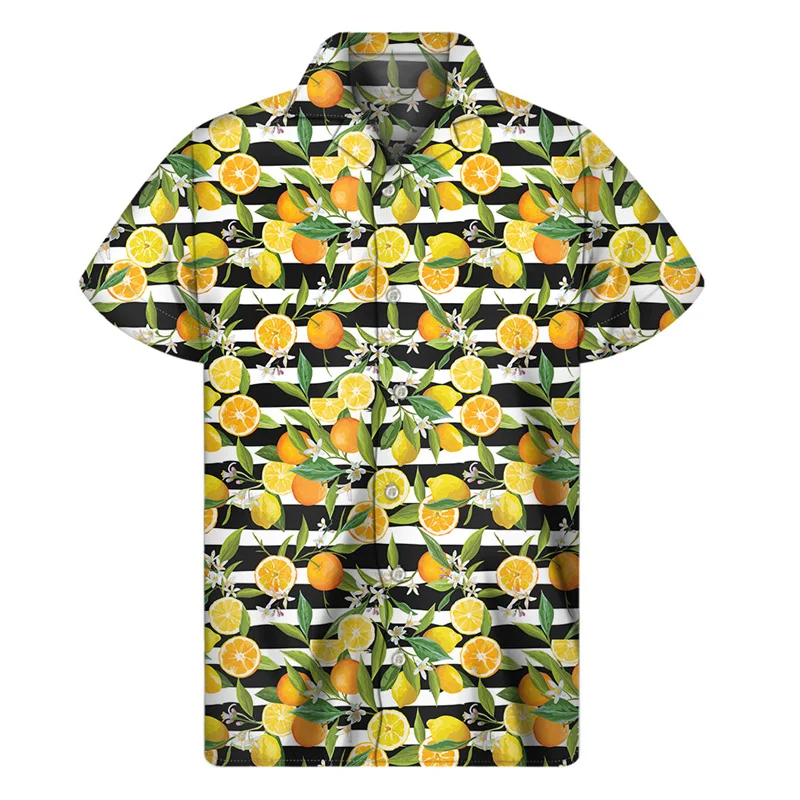 Camisa con estampado 3d de limón para hombre, blusa Hawaiana de manga corta con solapa, estampado de plantas tropicales, botón Aloha, vacaciones de verano