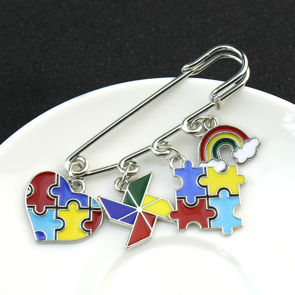 Creative Autism Awareness Puzzle Enamel Pins Rainbow Signs Brooches Badge on Backpack Clothing Heart Accessories Gifts