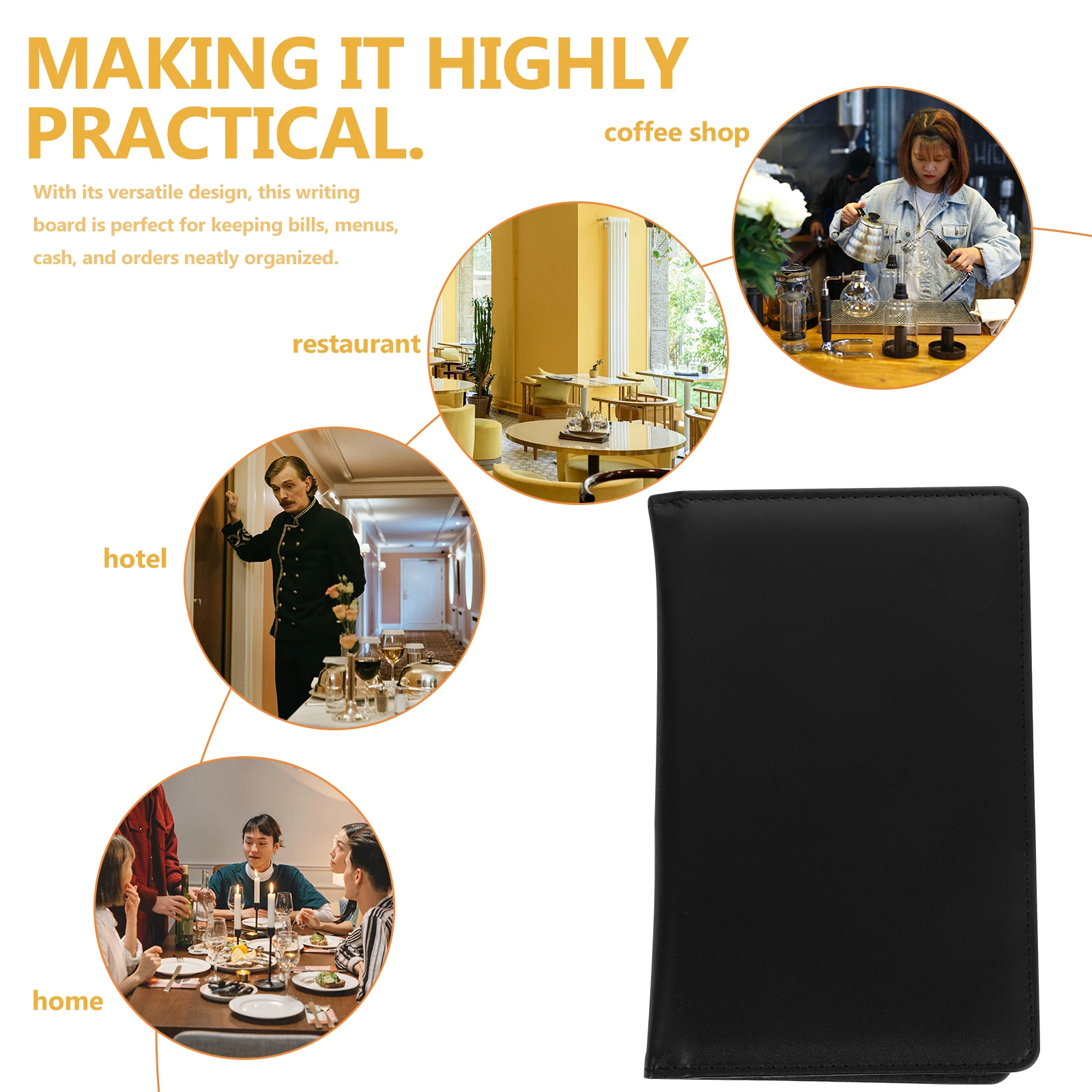 Luxury Pu Bill Menu Cash Organizer Writing Support Board Office Multi-Function Board Black Retro Style Paper File