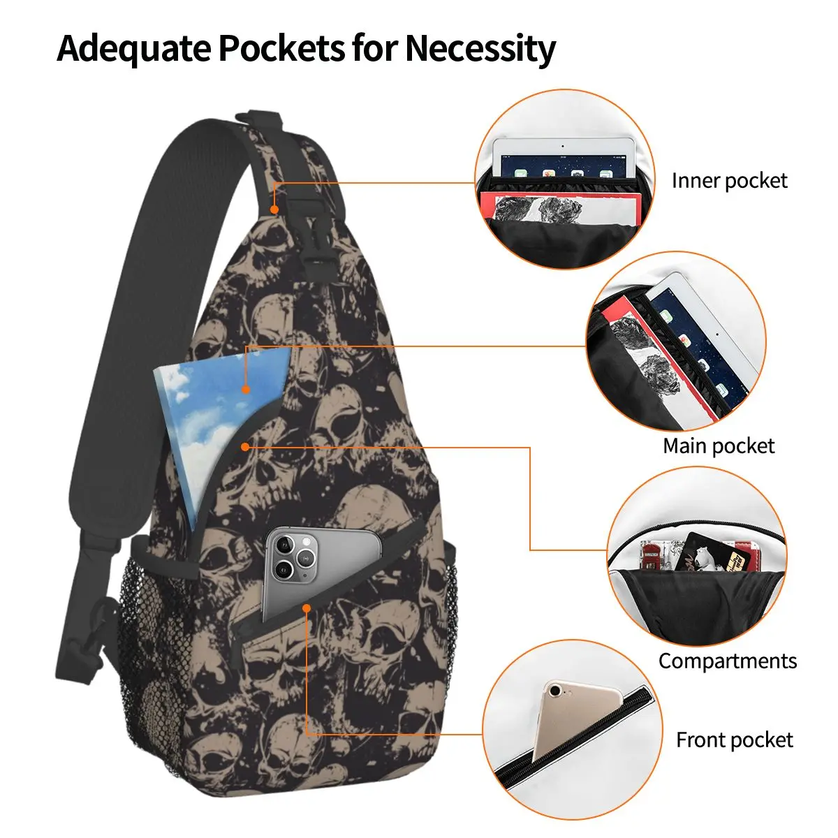 Coole Schädel kleine Schulter taschen Brust Cross body Schulter rucksack Outdoor Wandern Tages rucksäcke Mode tasche