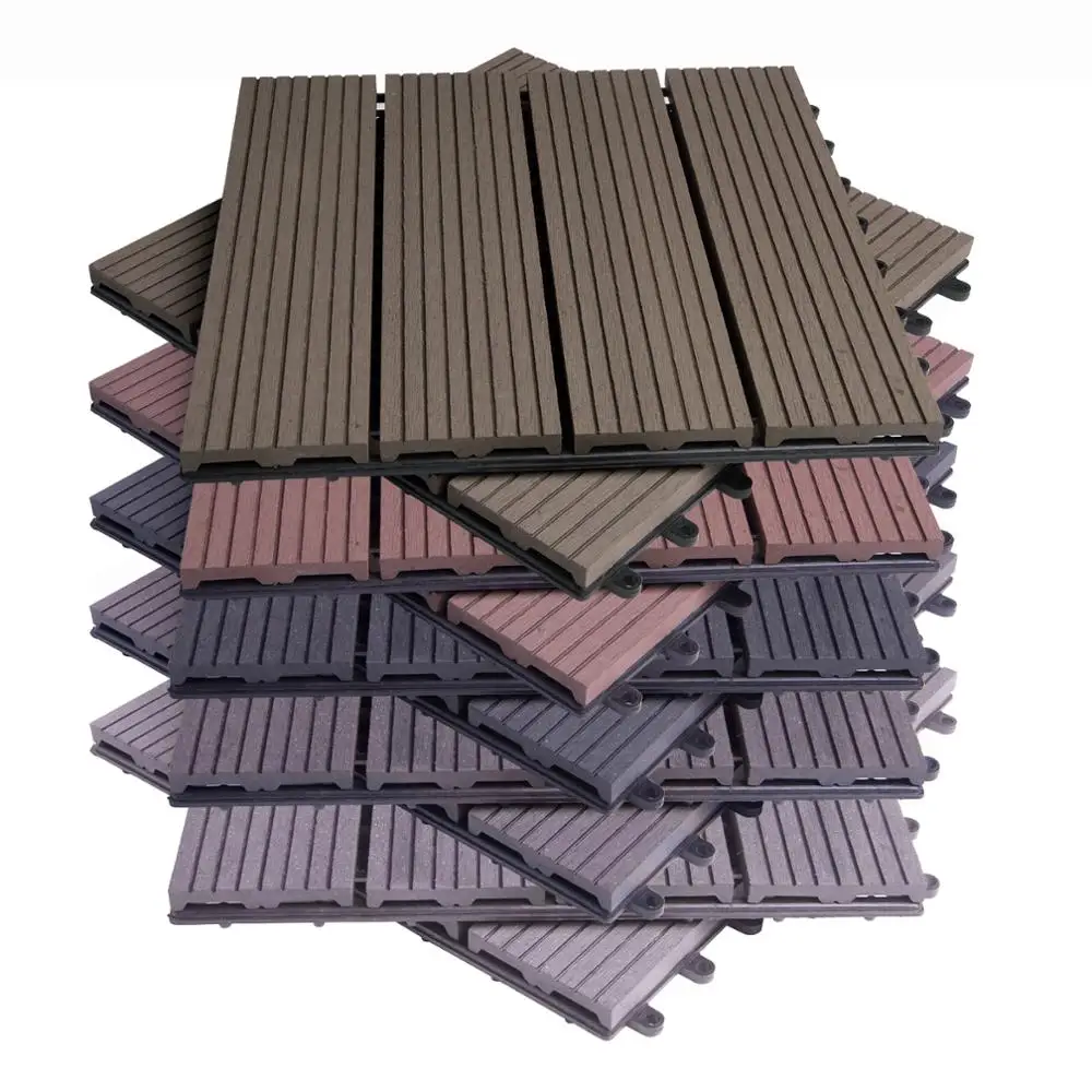 WOLTU Planches de terrasse en composite WPC, lot de 11 pièces, dalles de terrasse à effet bois emboîtables, 30 x 30 cm avec système de clic