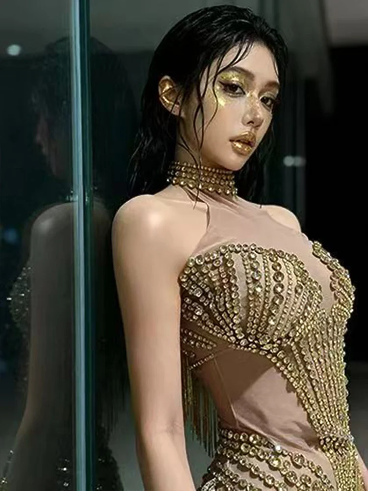 المرأة مثير شبكة مرصعة بأحجار الراين ارتداءها مرونة انظر من خلال ملهى ليلي ملابس الرقص حفلة عيد ميلاد أداء الزي #1