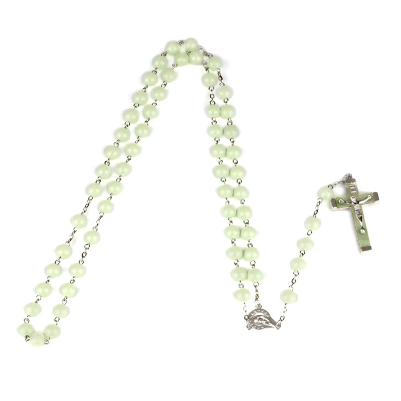 Glow in the Dark Rosary Necklace Jesus Christ for Cross Pendant Noctilucent Chai