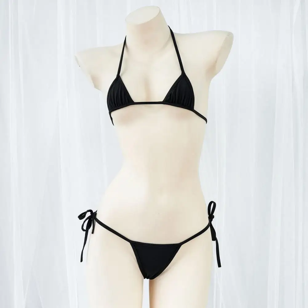 Halter Neck Sexy Mini Bathing Suit Two-piece Womens Micro Triangle Bikini Set Halter String Side Tie Swimsuit Beach Swimwear