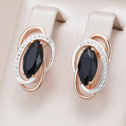 Kinel Unusual Shiny Black Natural Zircon Dangle Earrings for Women Luxury 585 Rose Gold Color Wedding Party Daily Fine Jewelry