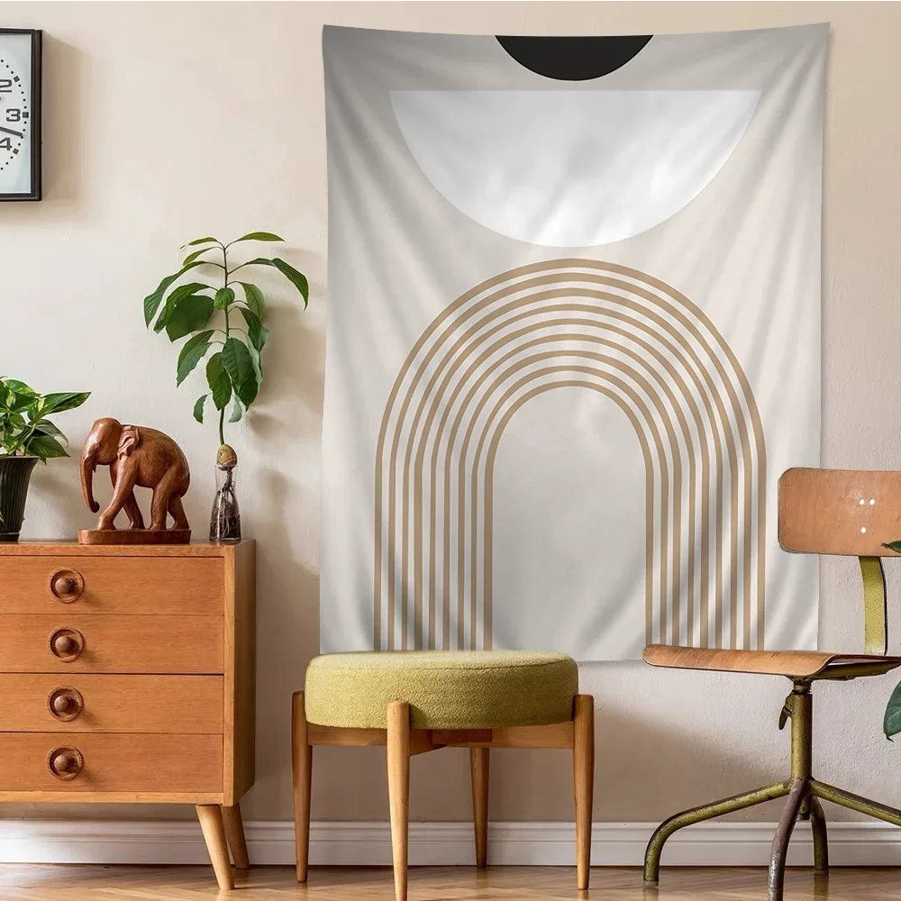 مخطط خط الصورة التجريدي البسيط ، تعليق جدار الهيبي ، غرفة الخيال العلمي ، فن نسيج رخيص ، ديكور منزلي